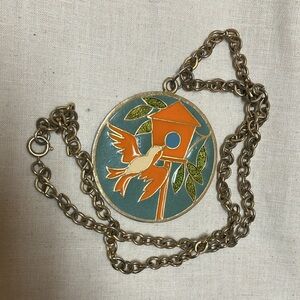 vintage enamel bird pendant